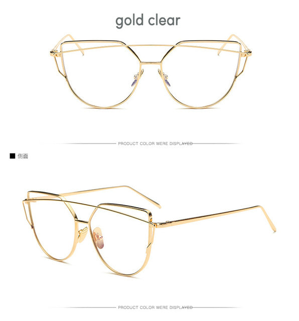 Ccspace Cat Eye Sunglasses Women Twin-Beams Mirror Polycarbonate Sunglasses CCspace Sunglasses gold clear  