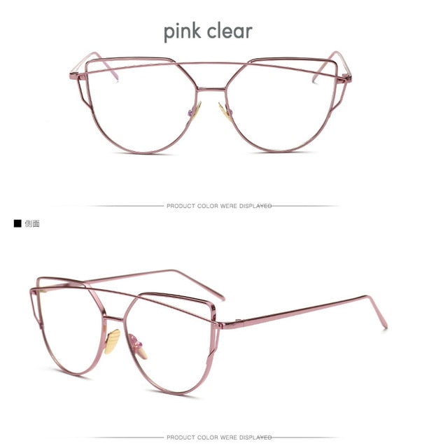Ccspace Cat Eye Sunglasses Women Twin-Beams Mirror Polycarbonate Sunglasses CCspace Sunglasses pink clear  