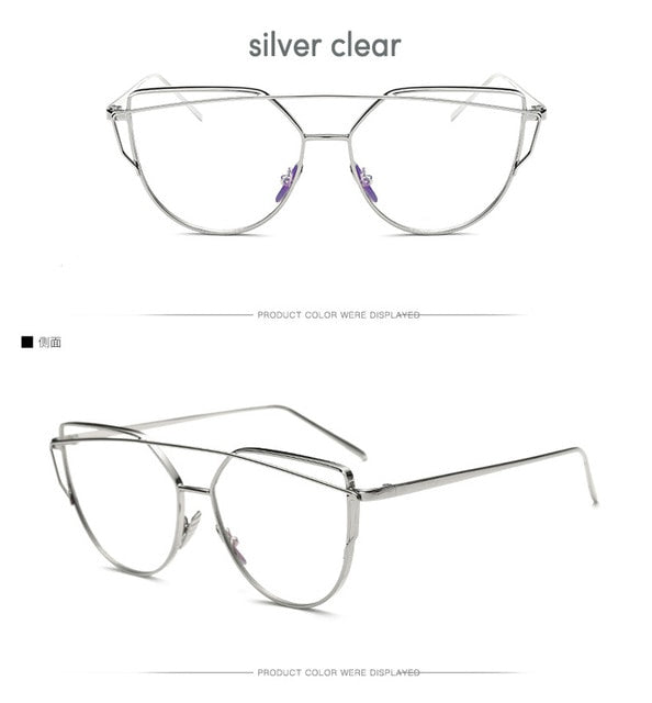 Ccspace Cat Eye Sunglasses Women Twin-Beams Mirror Polycarbonate Sunglasses CCspace Sunglasses silver clear  
