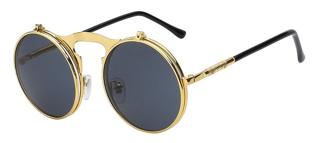 Xiu Brand Flip Up Steampunk Sunglasses Men Round Mens Oem Sunglasses Xiu Gold w black  