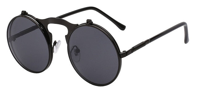 Xiu Brand Flip Up Steampunk Sunglasses Men Round Mens Oem Sunglasses Xiu Full black  