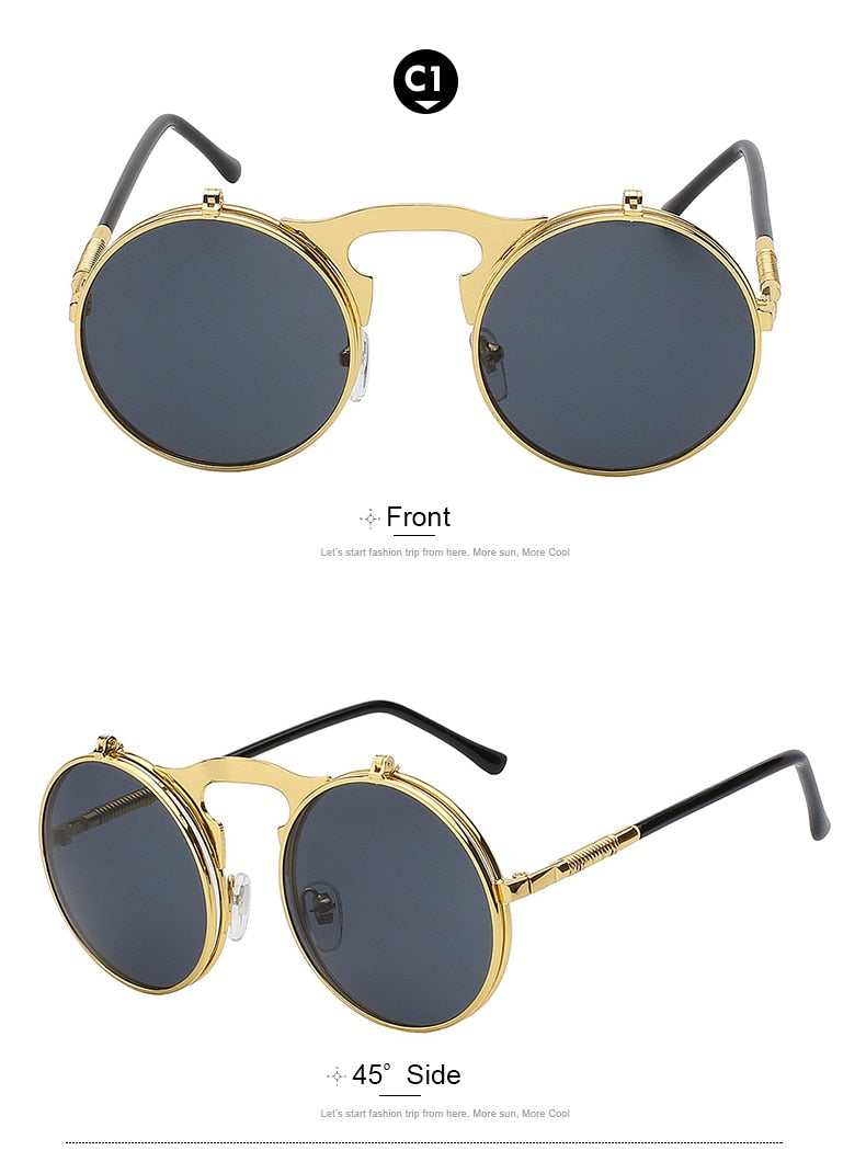 Xiu Brand Flip Up Steampunk Sunglasses Men Round Mens Oem Sunglasses Xiu   