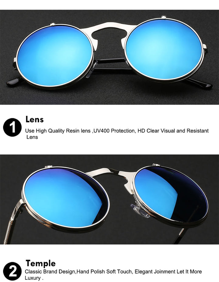 Xiu Brand Flip Up Steampunk Sunglasses Men Round Mens Oem Sunglasses Xiu   
