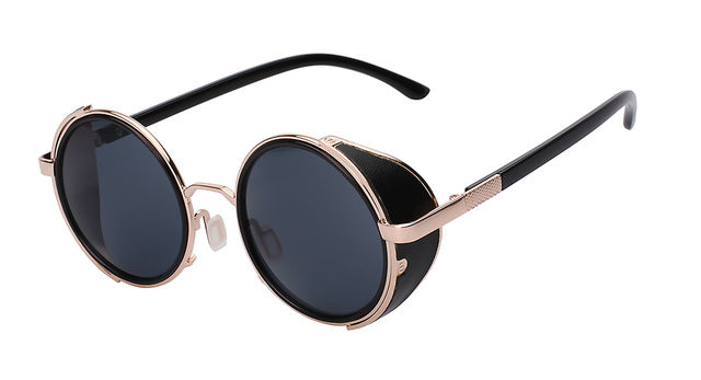 Xiu Sunglasses Steampunk Men Sunglass Round Metal Wrap Uv400 Sunglasses Xiu C1 Gold w black  