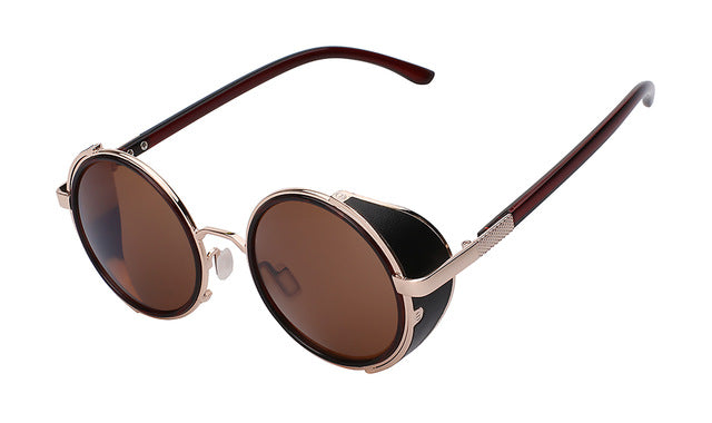 Xiu Sunglasses Steampunk Men Sunglass Round Metal Wrap Uv400 Sunglasses Xiu C2 Gold w brown  