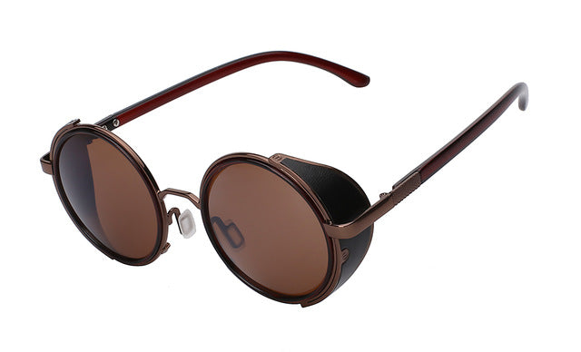 Xiu Sunglasses Steampunk Men Sunglass Round Metal Wrap Uv400 Sunglasses Xiu C3 Coffer w brown  
