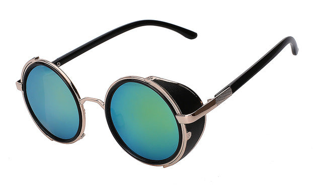 Xiu Sunglasses Steampunk Men Sunglass Round Metal Wrap Uv400 Sunglasses Xiu C7 Gold mirror  
