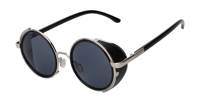 Xiu Sunglasses Steampunk Men Sunglass Round Metal Wrap Uv400 Sunglasses Xiu C10 Silver w black  