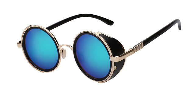 Xiu Sunglasses Steampunk Men Sunglass Round Metal Wrap Uv400 Sunglasses Xiu C11 Green mirror  