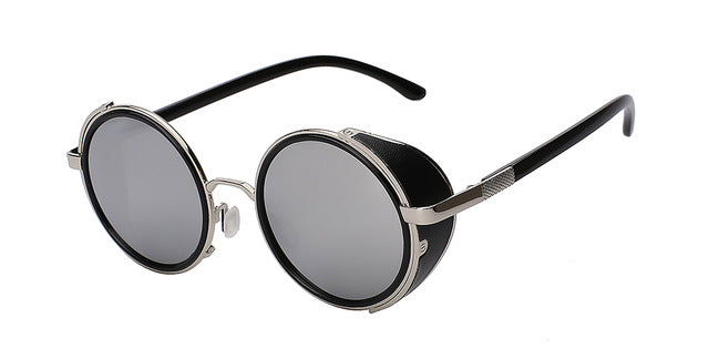 Xiu Sunglasses Steampunk Men Sunglass Round Metal Wrap Uv400 Sunglasses Xiu C12 Silver mirror  