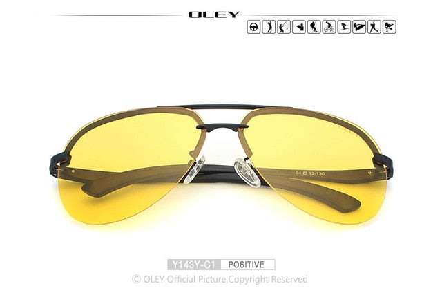 Oley Yellow Polarized Sunglasses Men Night Vision Glasses Brand Designer Women Spectacles Car Drivers Aviation Y143Y Sunglasses Oley Y143Y C1 BOX  