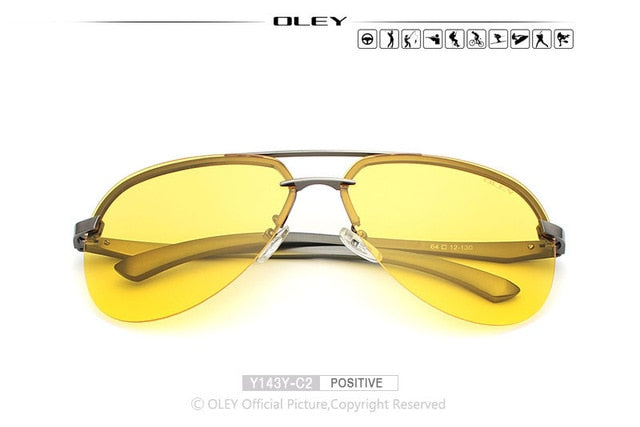 Oley Yellow Polarized Sunglasses Men Night Vision Glasses Brand Designer Women Spectacles Car Drivers Aviation Y143Y Sunglasses Oley Y143Y C2 BOX  