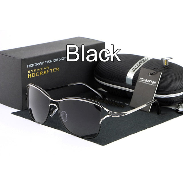 Hdcrafter Brand Women's Square Polarized Cat Eye Sunglasses Driving E020 Sunglasses HdCrafter Sunglasses Black  