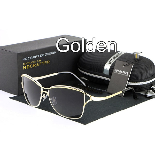 Hdcrafter Brand Women's Square Polarized Cat Eye Sunglasses Driving E020 Sunglasses HdCrafter Sunglasses Gold  