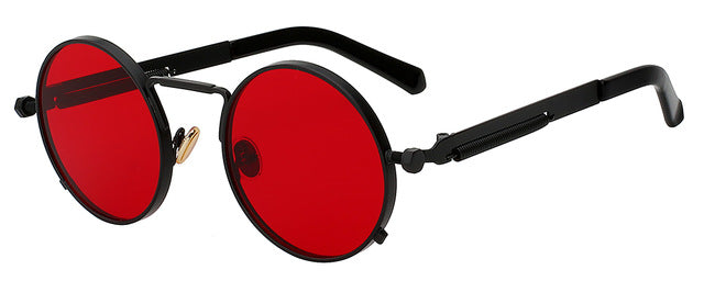 Xiu Oem Round Circle Steampunk Sunglasses Men Women Mirror Lens Uv400 Sunglasses Xiu Black w sea red  