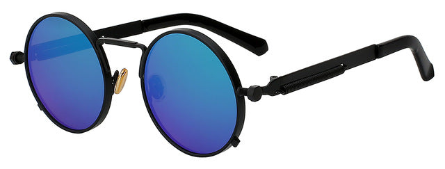 Xiu Oem Round Circle Steampunk Sunglasses Men Women Mirror Lens Uv400 Sunglasses Xiu Black w green mirr  