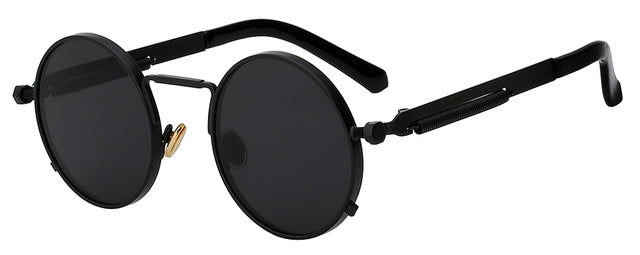 Xiu Oem Round Circle Steampunk Sunglasses Men Women Mirror Lens Uv400 Sunglasses Xiu Black w black  
