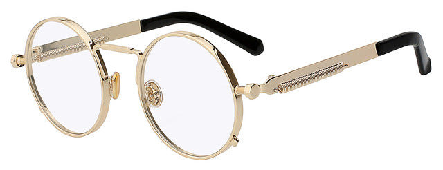 Xiu Oem Round Circle Steampunk Sunglasses Men Women Mirror Lens Uv400 Sunglasses Xiu Gold w clear  