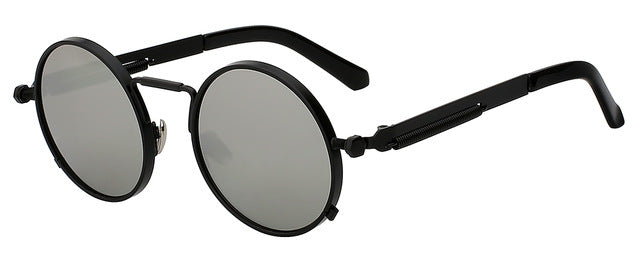 Xiu Oem Round Circle Steampunk Sunglasses Men Women Mirror Lens Uv400 Sunglasses Xiu Black w silver mir  