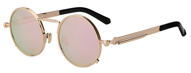 Xiu Oem Round Circle Steampunk Sunglasses Men Women Mirror Lens Uv400 Sunglasses Xiu Gold w pink mir  