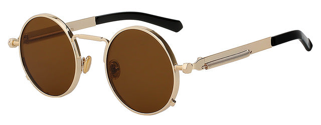 Xiu Oem Round Circle Steampunk Sunglasses Men Women Mirror Lens Uv400 Sunglasses Xiu Gold w brown  