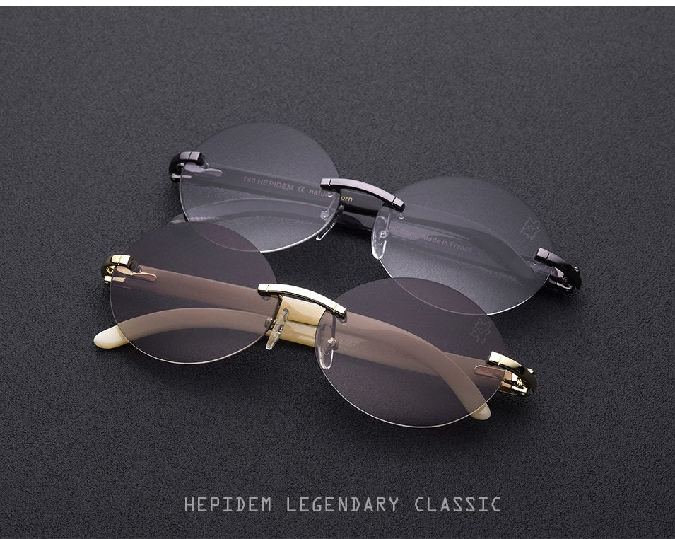 Glasses Frame Rimless Sunglasses Men Round Buffalo Horn Glasses Sunglasses Hepidem   