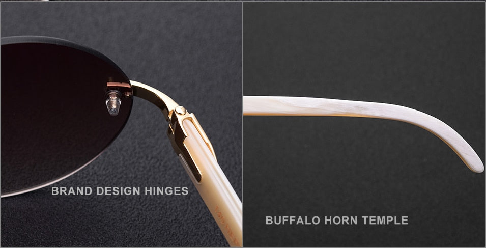 Fashion Brand Buffalo Horn Designer Rimless Sunglasses Mens For