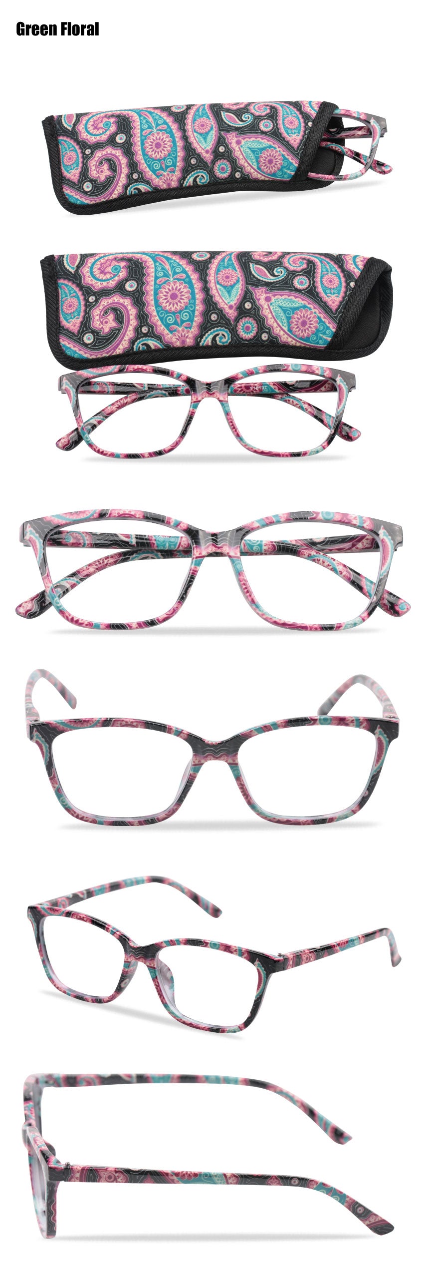 Soolala Brand Unisex Square Tr 90 Printed Reading Glasses Pouch Spring Hinge 49617 Reading Glasses SooLala   