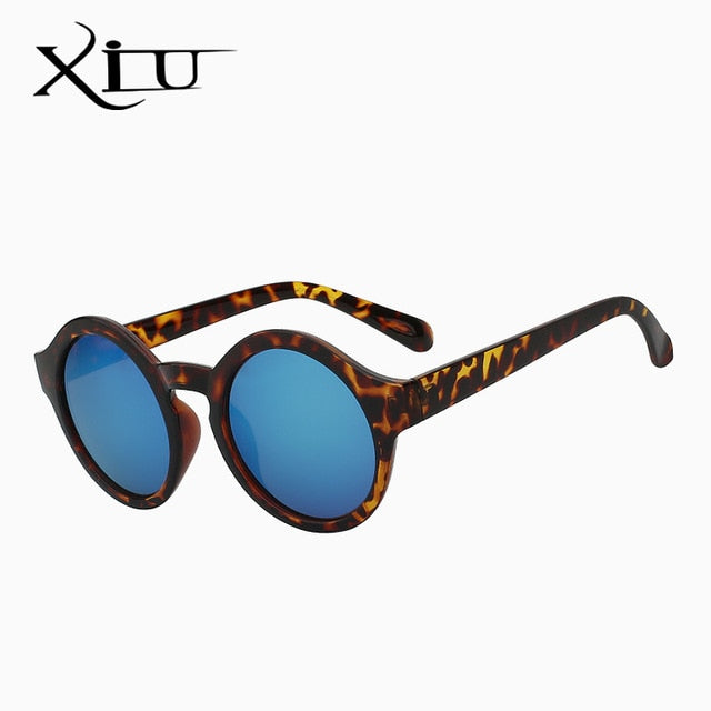 Xiu Brand Women's Round Circle Sunglasses Oem Sunglasses Xiu Leopard w blue mirr  