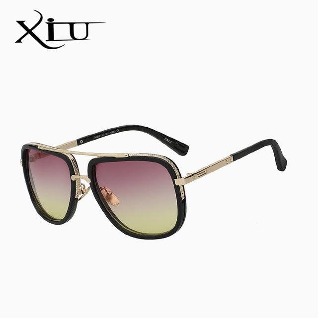 Xiu Brand Men's Square Sunglasses Men Women Big Frame Sunglasses Xiu pink yellow lens  