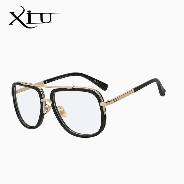 Xiu Brand Men's Square Sunglasses Men Women Big Frame Sunglasses Xiu Black w clear lens  
