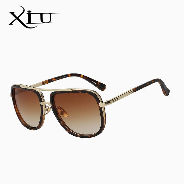 Xiu Brand Men's Square Sunglasses Men Women Big Frame Sunglasses Xiu Leopard w brown  