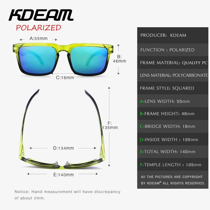 Kdeam Green Women Sunglasses Square Frame Men Polarized Mirror Lens With Hard Case Kd901P-C8 Sunglasses Kdeam   