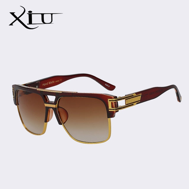 Xiu Brand Men's Sunglasses Half Metal Frame Classic Sunglasses Xiu Brown gold bridge  