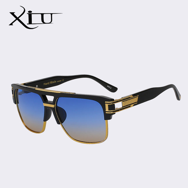 Xiu Brand Men's Sunglasses Half Metal Frame Classic Sunglasses Xiu Blue orange lens  