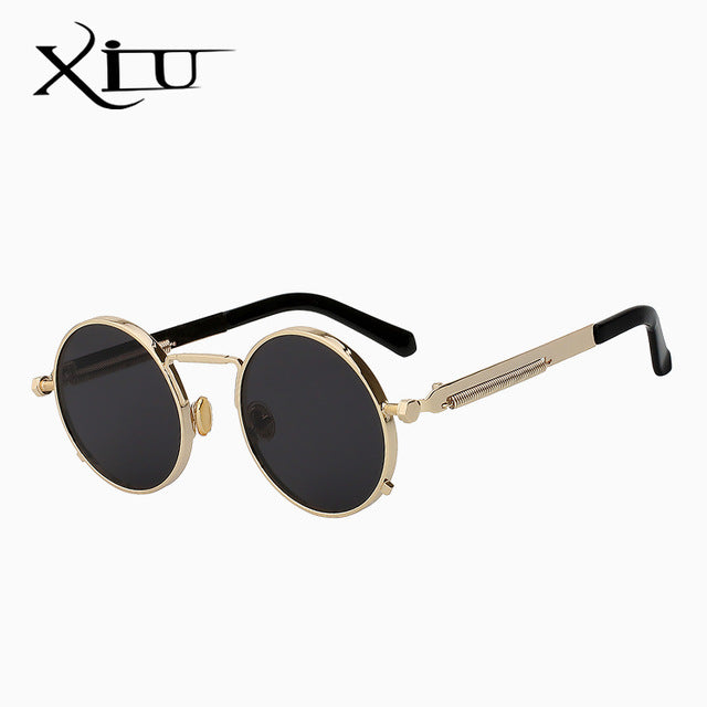 Xiu Brand Men's Steampunk Men Women Sunglasses Round Metal Sunglasses Xiu Gold w black  