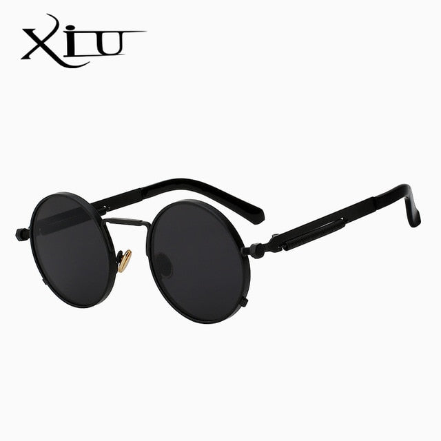 Xiu Brand Men's Steampunk Men Women Sunglasses Round Metal Sunglasses Xiu Matte black  