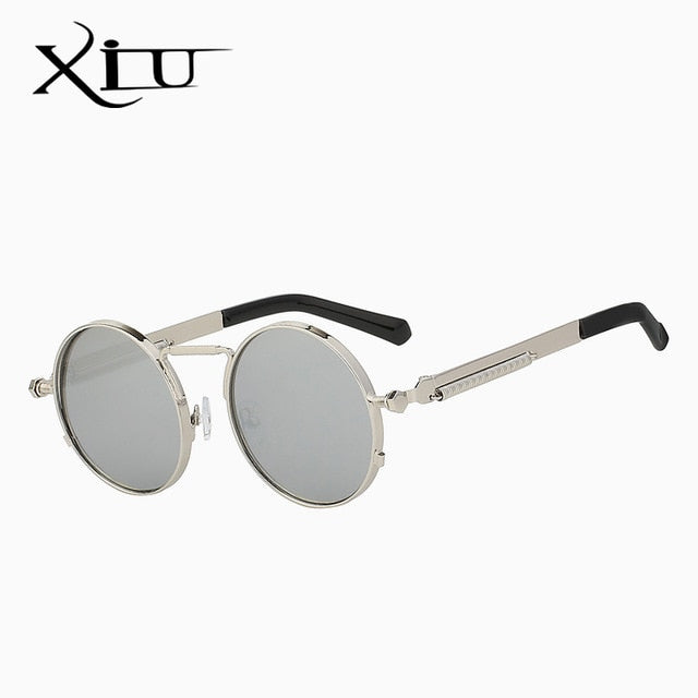 Xiu Brand Men's Steampunk Men Women Sunglasses Round Metal Sunglasses Xiu Silver mirror  