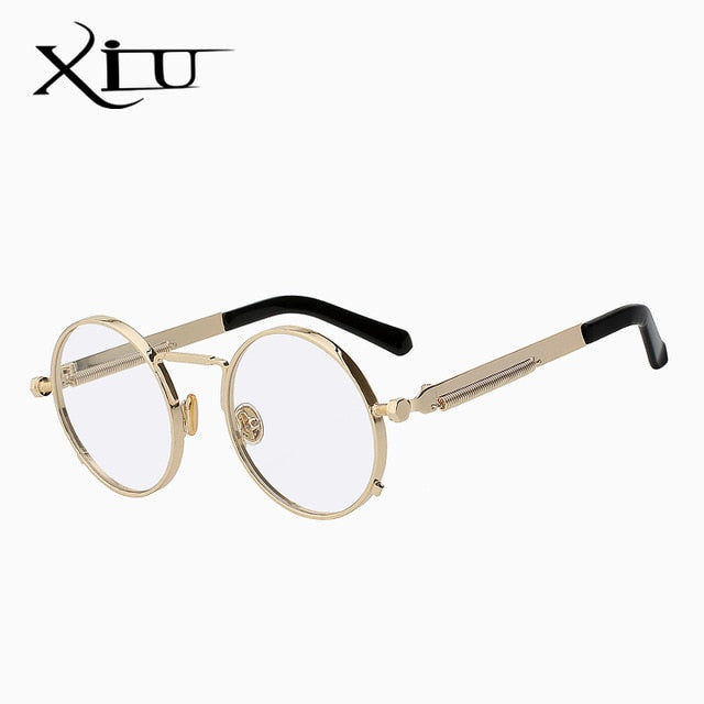 Xiu Brand Men's Steampunk Men Women Sunglasses Round Metal Sunglasses Xiu Gold w Clear  
