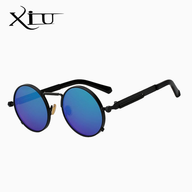 Xiu Brand Men's Steampunk Men Women Sunglasses Round Metal Sunglasses Xiu Black w green  