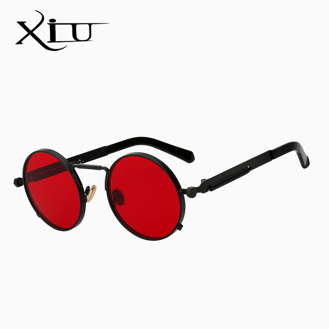 Xiu Brand Men's Steampunk Men Women Sunglasses Round Metal Sunglasses Xiu Black w sea red  