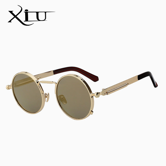 Xiu Brand Men's Steampunk Men Women Sunglasses Round Metal Sunglasses Xiu Gold w gold mir  