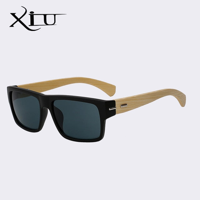 Xiu Brand Men's Square Sunglasses Women Wood Sung Men Black Glasses Natural Real Bamboo Sunglasses Xiu Matt black w black  