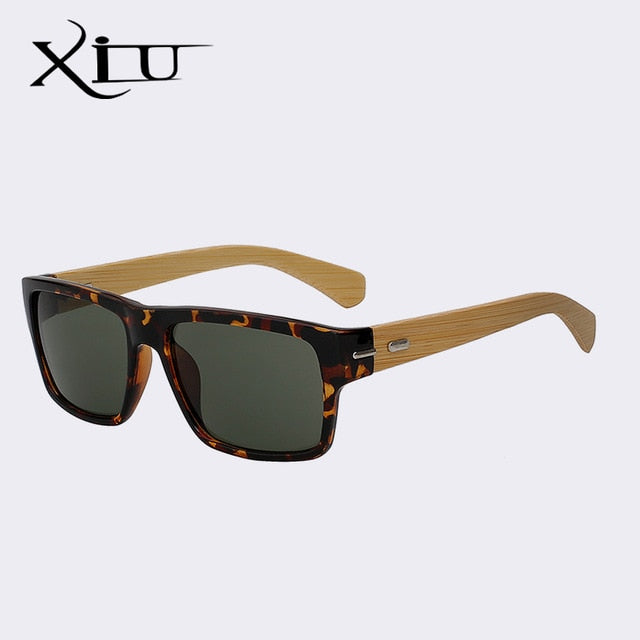 Xiu Brand Men's Square Sunglasses Women Wood Sung Men Black Glasses Natural Real Bamboo Sunglasses Xiu Leopard w G15  