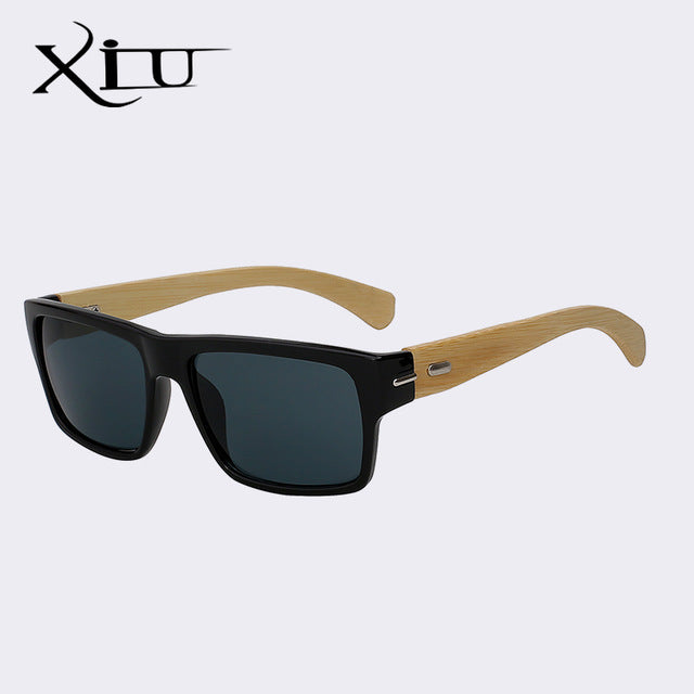 Xiu Brand Men's Square Sunglasses Women Wood Sung Men Black Glasses Natural Real Bamboo Sunglasses Xiu Gloss black w black  
