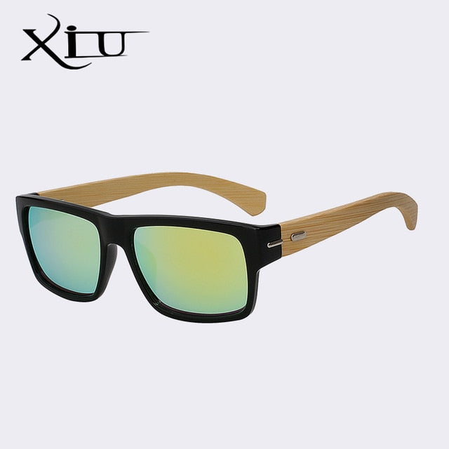 Xiu Brand Men's Square Sunglasses Women Wood Sung Men Black Glasses Natural Real Bamboo Sunglasses Xiu Black w gold mir  