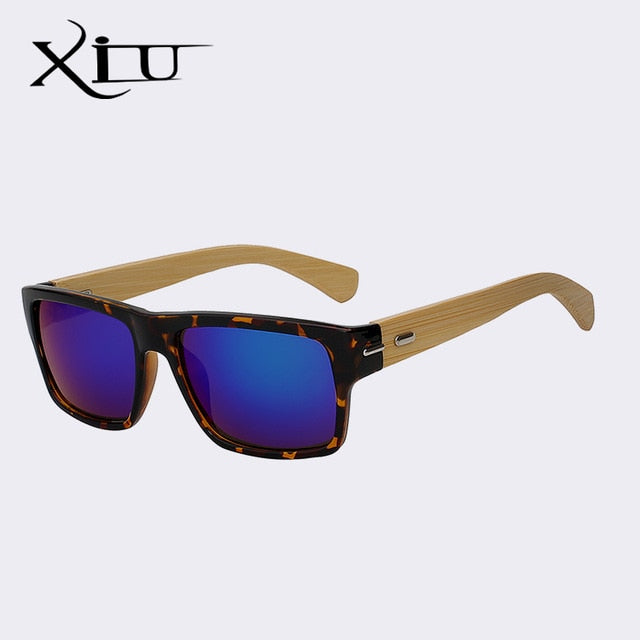Xiu Brand Men's Square Sunglasses Women Wood Sung Men Black Glasses Natural Real Bamboo Sunglasses Xiu Leopard w green mir  