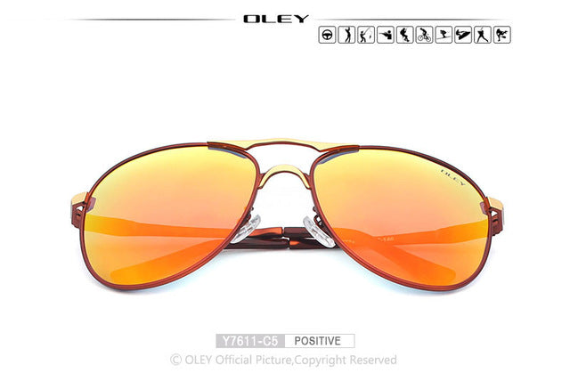 Oley Brand Men's Polarized Driving Sunglasses Women Pilot Blue Coating Y7611 Sunglasses Oley Y7611 C5 BOX  
