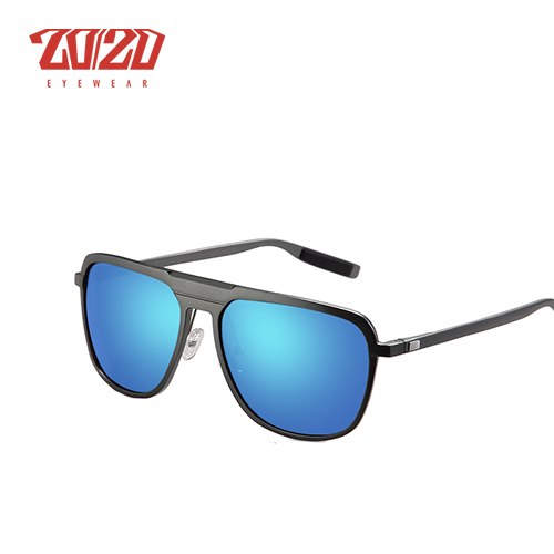 20/20 Classic MirrorSquare Polarized Aluminum Unisex Sunglasses UV400 Pk017 Sunglasses 20/20 C04 Gun Blue  