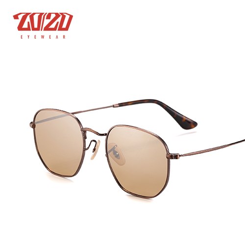 20/20 Polarized Square Metal Unisex Sunglasses 17033-2 Sunglasses 20/20 C07 Brown  